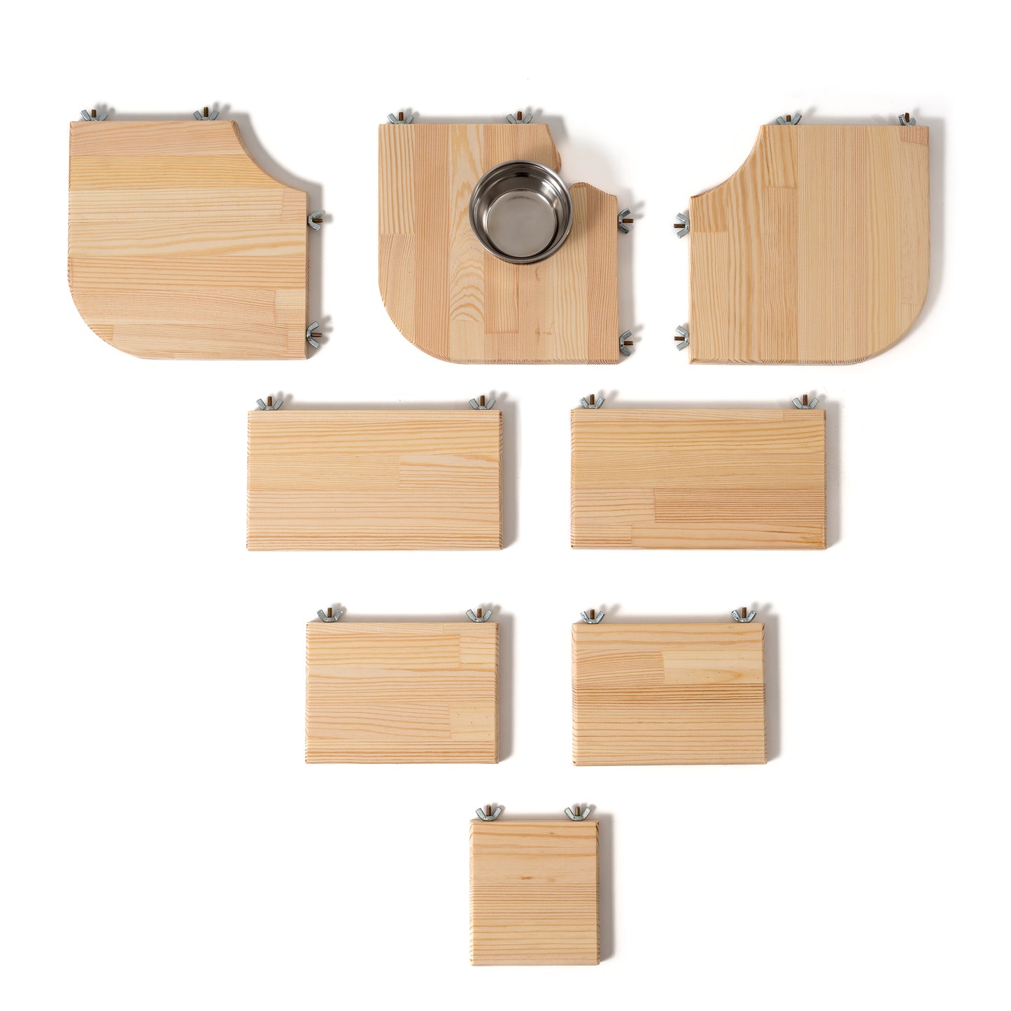 8 wooden shelves of different sizes for creative cage layout for chinchillas and birds