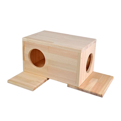 Wooden Chinchilla House – Kiln-Dried Pine. Natural Pet Hideout for Small Animals (Rabbits, Guinea Pigs, Degus)