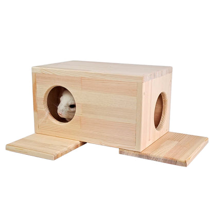 Wooden Chinchilla House – Kiln-Dried Pine. Natural Pet Hideout for Small Animals (Rabbits, Guinea Pigs, Degus)
