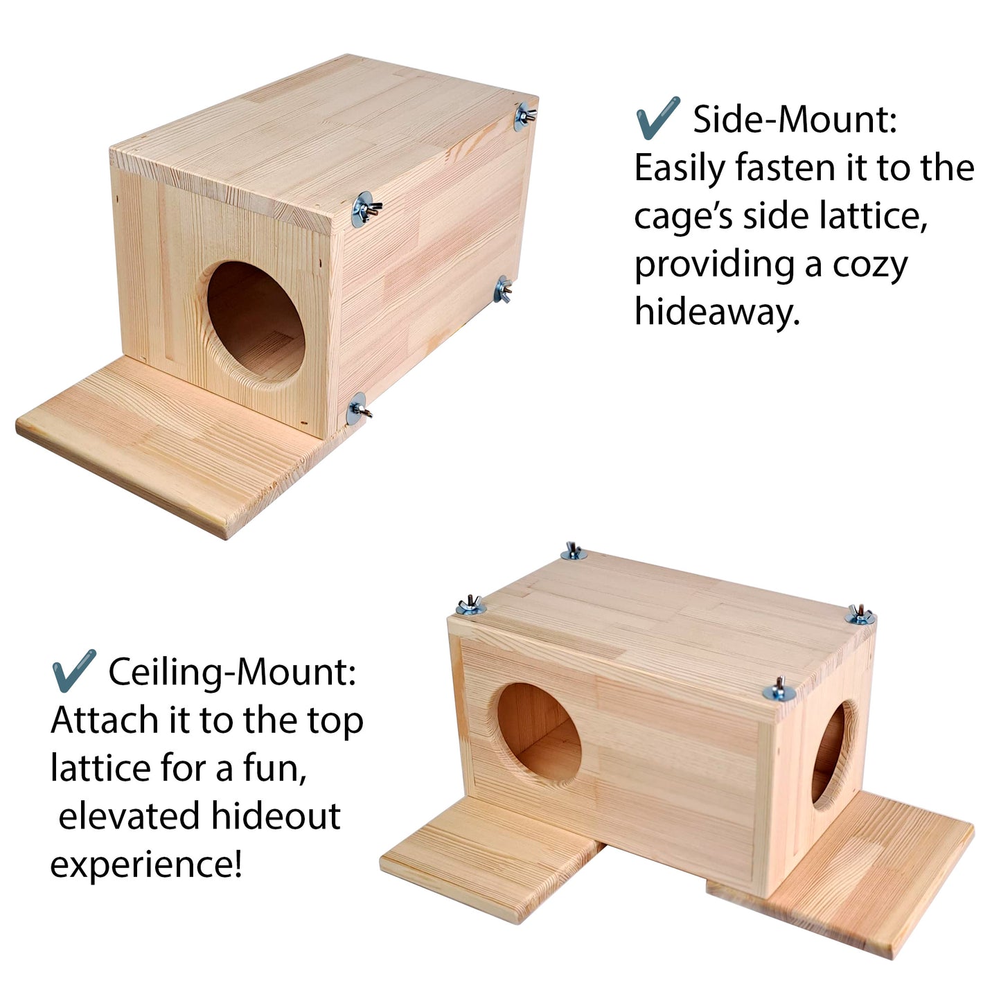 Wooden Chinchilla House – Kiln-Dried Pine. Natural Pet Hideout for Small Animals (Rabbits, Guinea Pigs, Degus)