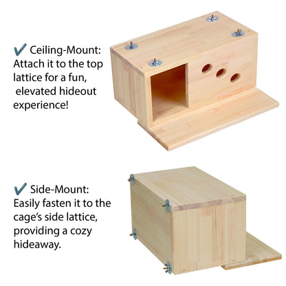 Wooden Chinchilla House – Kiln-Dried Pine. Natural Pet Hideout for Small Animals (Rabbits, Guinea Pigs, Degus)