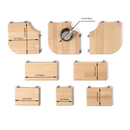 8 wooden shelves of different sizes for creative cage layout for chinchillas and birds