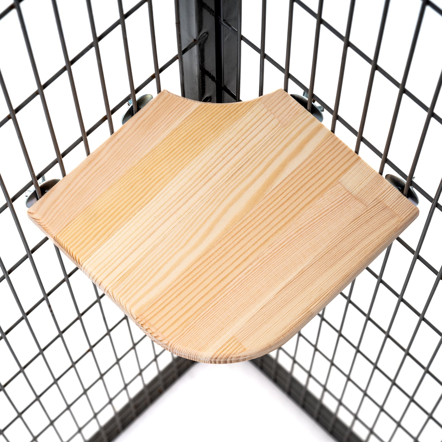 Close-up of natural kiln-dried pine ledge with smooth surface and mounting hardware