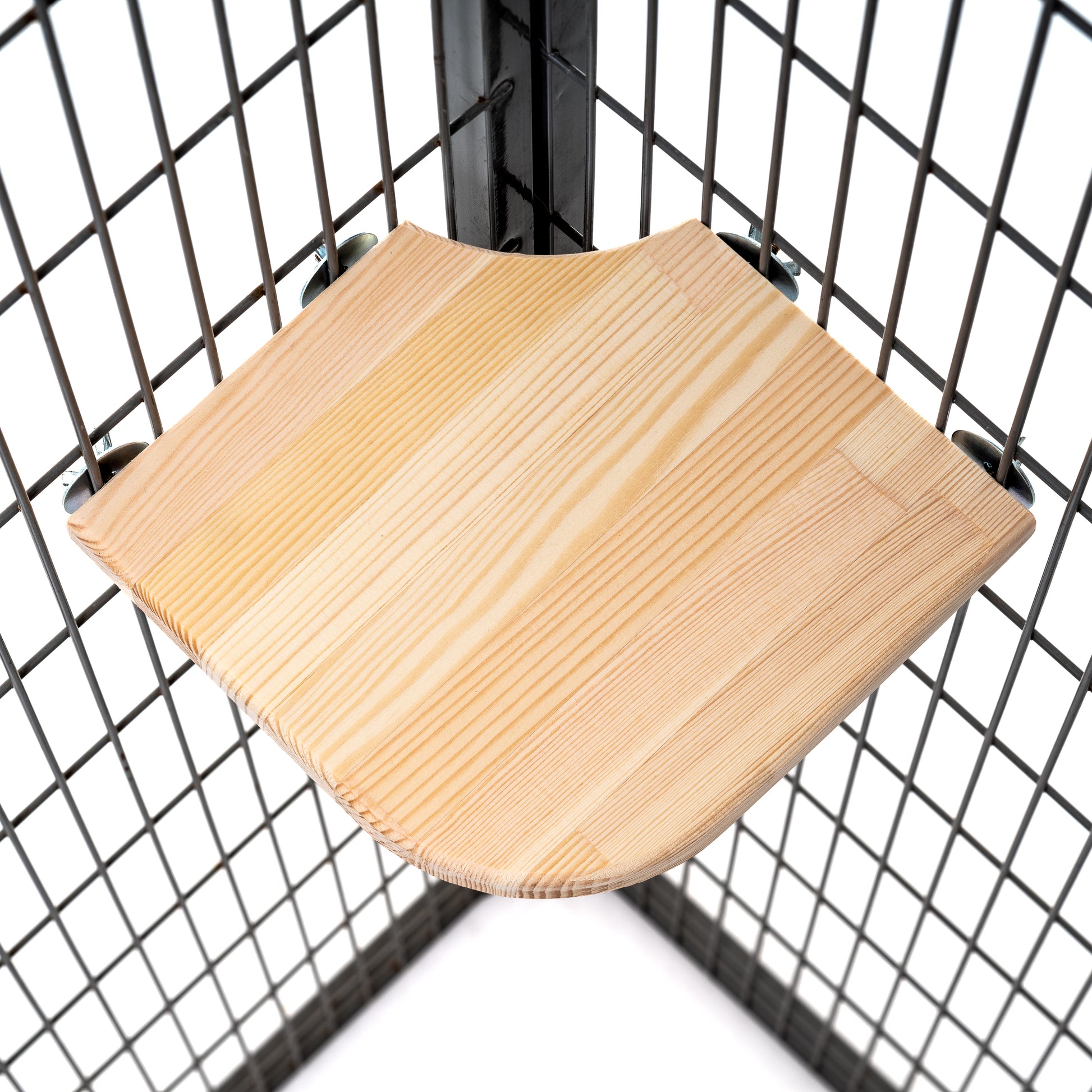 Close-up of natural kiln-dried pine ledge with smooth surface and mounting hardware