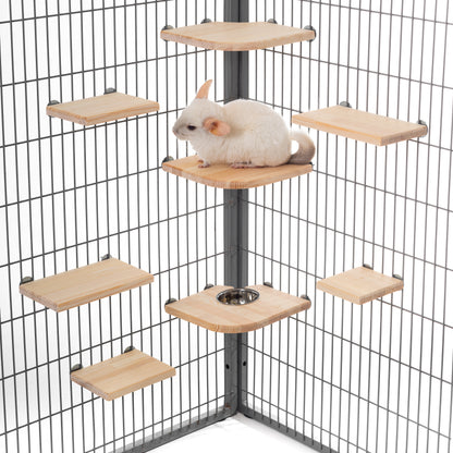 Chinchilla resting on kiln-dried pine shelf by AMIDA Craft inside cage