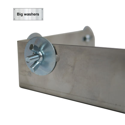 Metal mounting hardware for easy and secure installation of stainless steel ledges