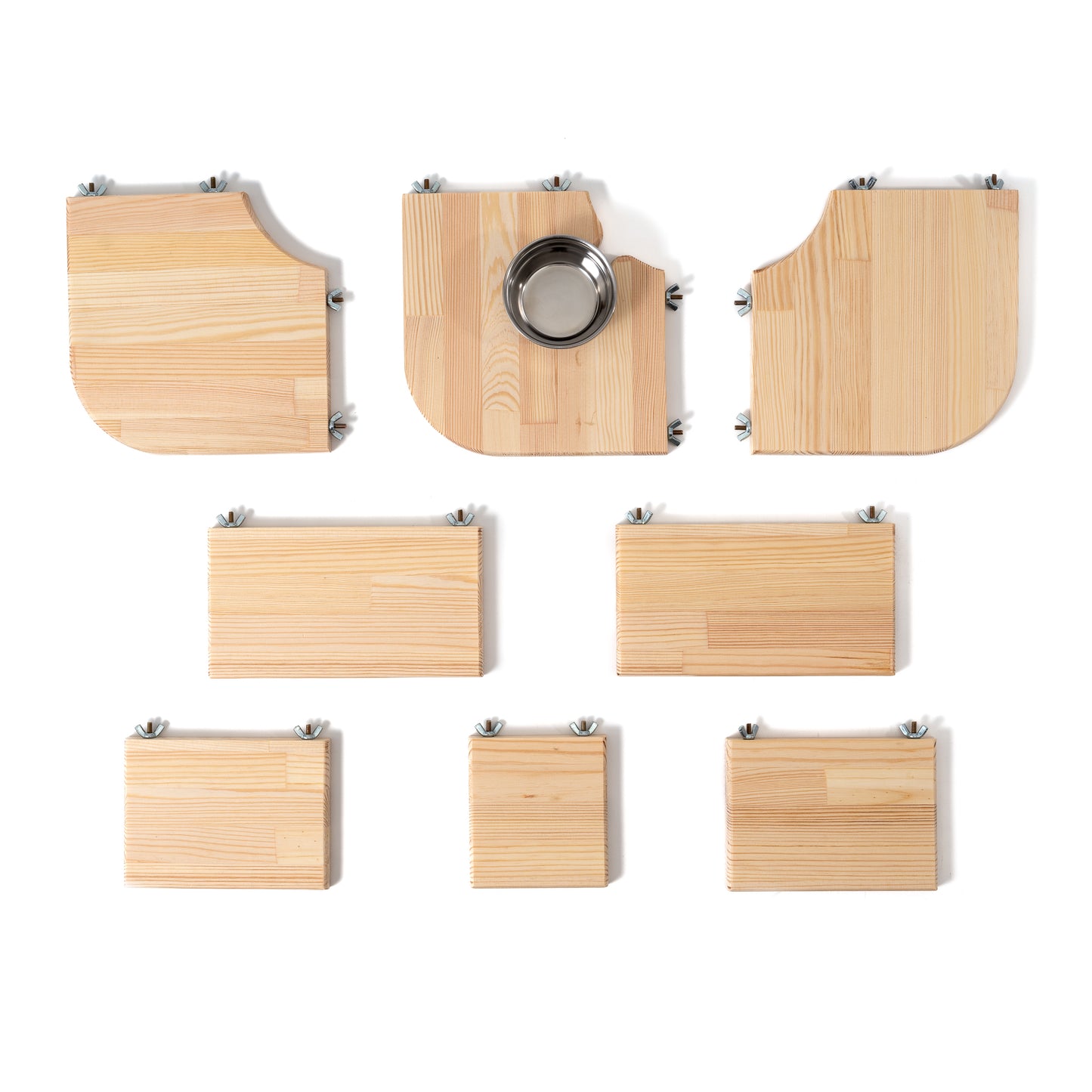 8 wooden shelves of different sizes for creative cage layout for chinchillas and birds