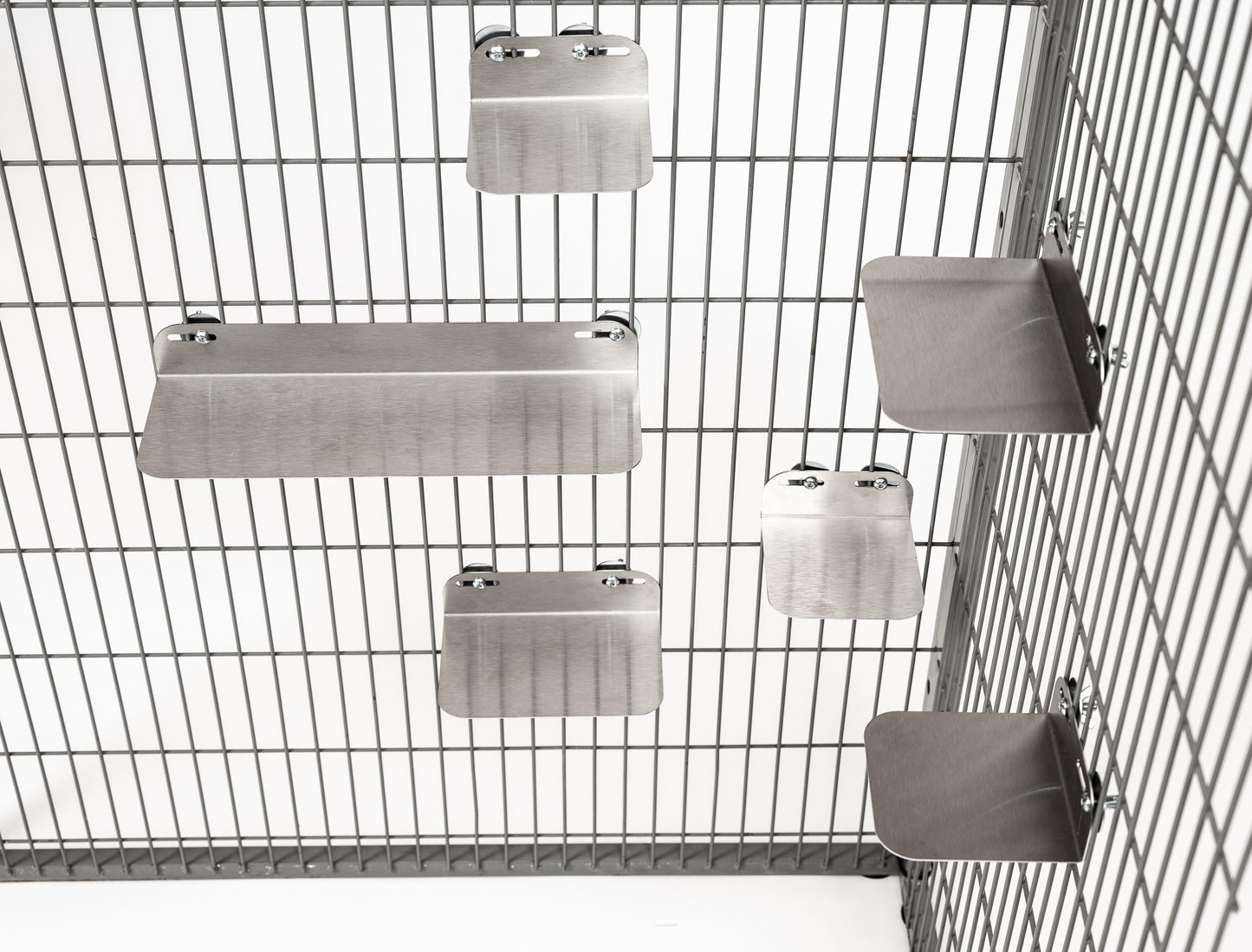 Cage setup with AMIDA Craft stainless steel ledges for chinchillas, parrots, and small pets