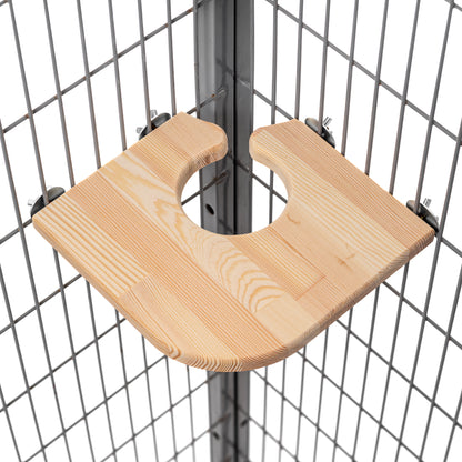 Wooden shelf with built-in stainless steel bowl for food, treats, or water