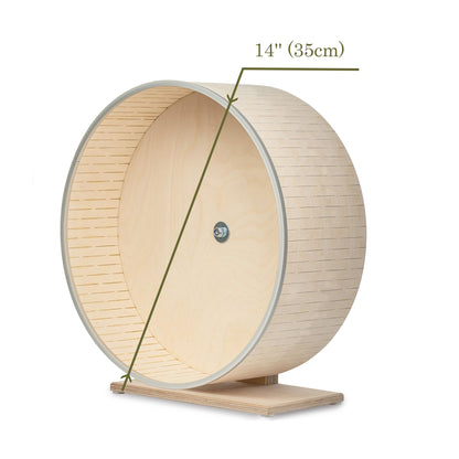 Extra-Wide Running Wheel for Tortoises and Small Pets 35 cm Diameter, 15 cm Wide, Silent Wooden Exercise Wheel with Stable Standing Base