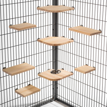 Complete cage setup with AMIDA Craft pine shelves and stainless steel bowl for chinchillas, parrots, and small pets